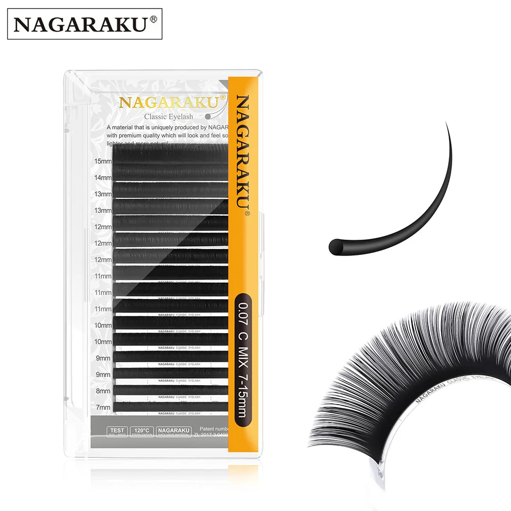 NAGARAKU 50 cases 7~15mm mix eyelash extension natural faux mink soft false lashes makeup tools silk eyelashes