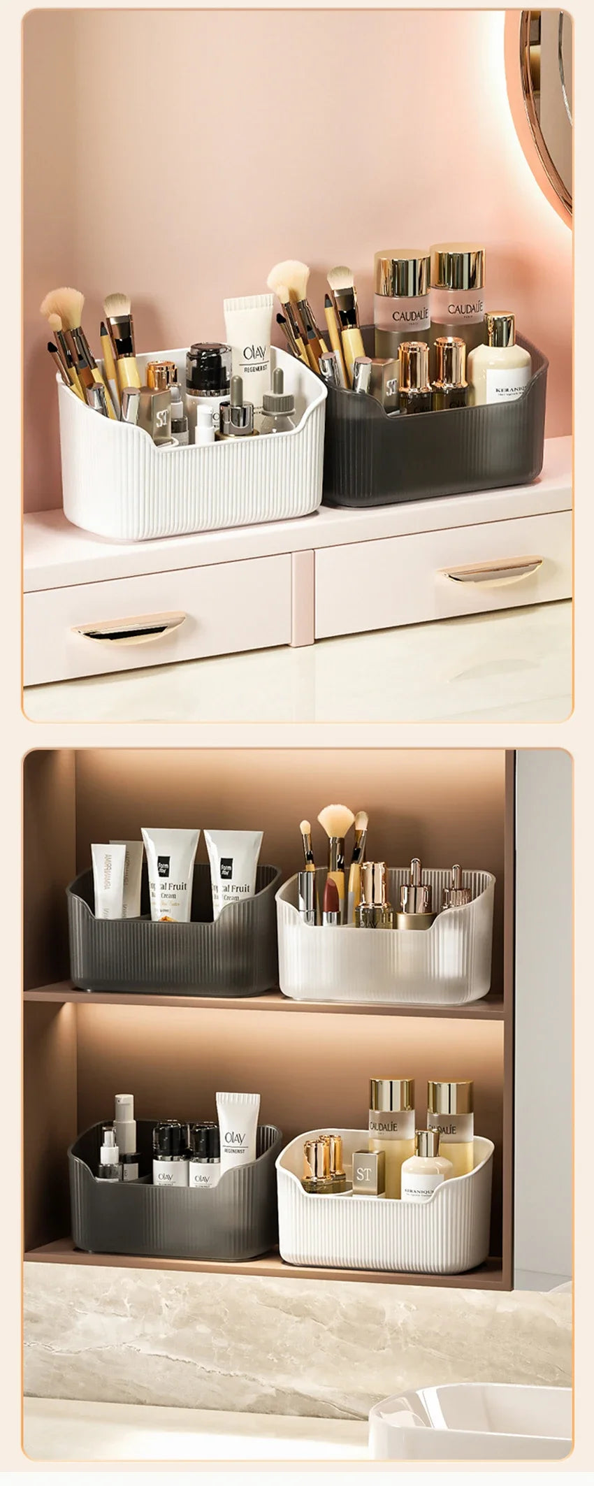 Matte Cosmetic Organizer Bathroom Bedroom Desktop Storage Box for Make Up Lipstick Perfume Skincare Cosmetic Tray Case Box