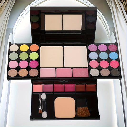 35-Color Glamour Makeup Kit - Vibrant Eyeshadows, Blush Trio, Pressed Powders, Lip Gloss Set, Complete Brush Collection, Ideal for Stage & Daily Wear, Perfect Mothers Day Gift