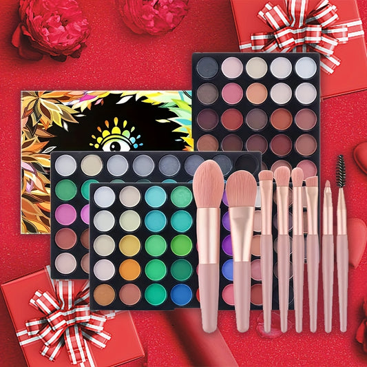 120 Color Christmas Eye Shadow With 8 Makeup Brushes Multi-color Eye Shadow Palette Stage Makeup Cosplay Pearlescent Matte Multi-color Eye Shadow Winter Makeup Valentines Day Gifts