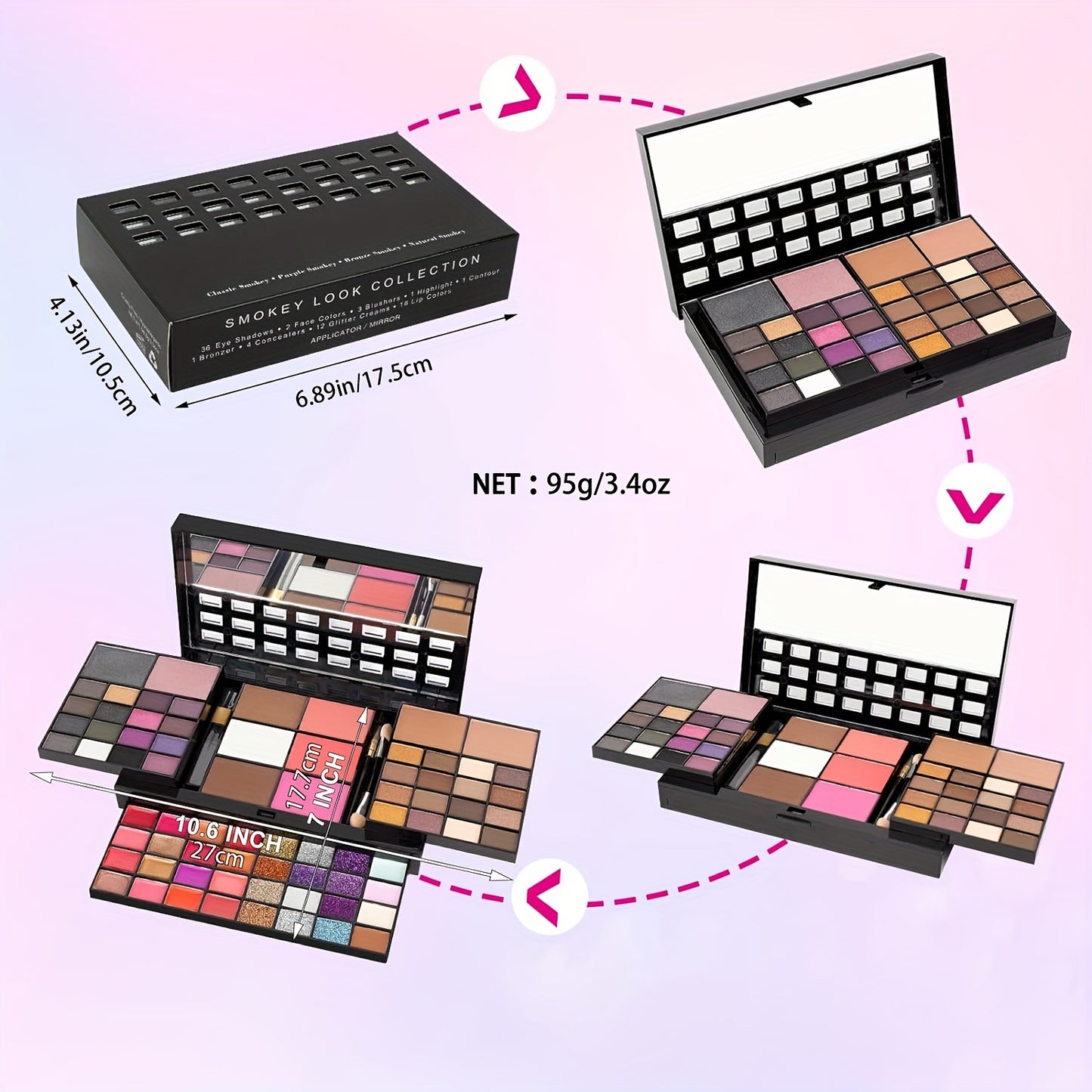 74-Color Glamour Makeup Palette - Vibrant Eye Shadow & Lip Colors, Glitter Cream, All-In-One Beauty Kit with Blendable Formulas, Long-Lasting, Highly Pigmented, Includes Brushes, Portable & Travel-Friendly Cosmetics Collectio