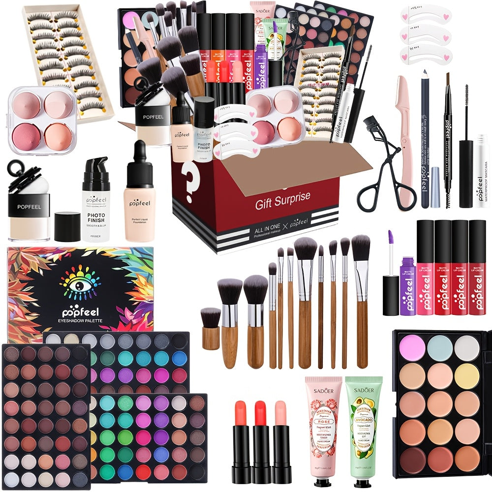 Full range of makeup gift sets, eye shadow, eyelash curlers, eyebrow pencils, hand cream, lipstick, eyeliner, makeup pads, puffs, makeup brushes, eyebrow stencils, all-in-one gift box set, for Mother's Day makeup sets Christm