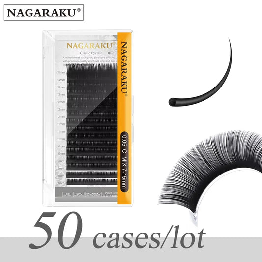 NAGARAKU 50 cases 7~15mm mix eyelash extension natural faux mink soft false lashes makeup tools silk eyelashes
