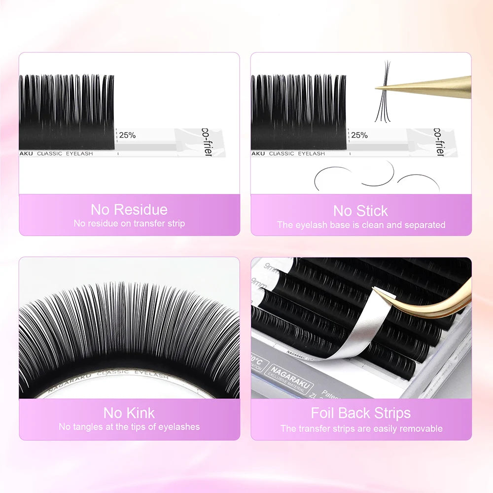 NAGARAKU 50 cases 7~15mm mix eyelash extension natural faux mink soft false lashes makeup tools silk eyelashes