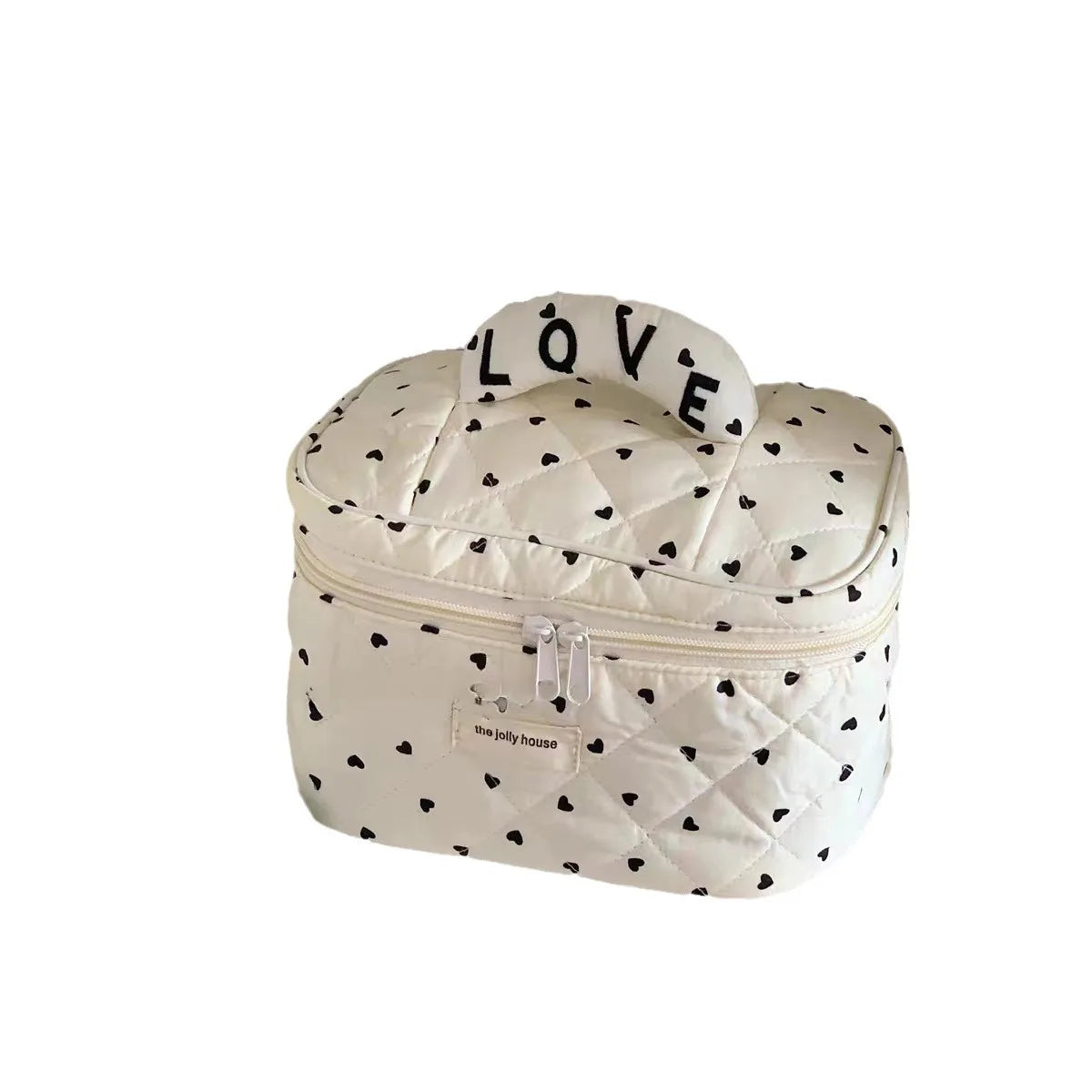 LOVE Mini Heart Print Soft Cotton Cosmetic Bags Korea Ins Storage Make Up Bags For Women Portable Travel Organizer Toiletry Bag