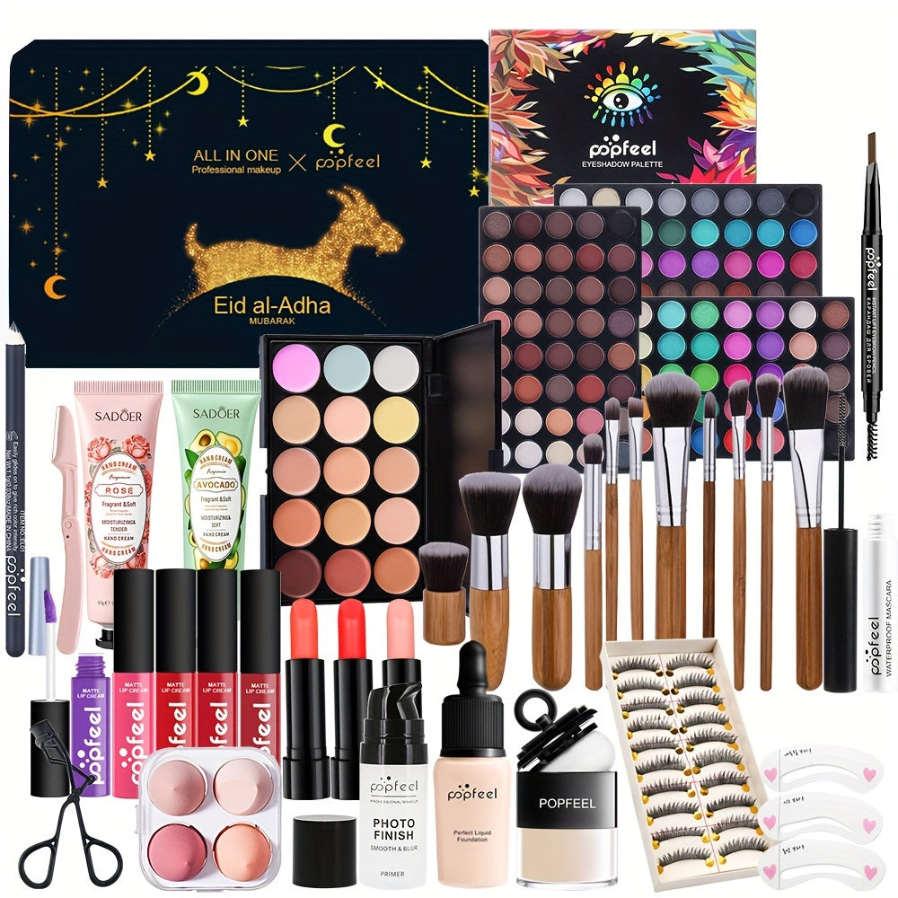 Full range of makeup gift sets, eye shadow, eyelash curlers, eyebrow pencils, hand cream, lipstick, eyeliner, makeup pads, puffs, makeup brushes, eyebrow stencils, all-in-one gift box set, for Mother's Day makeup sets Christm