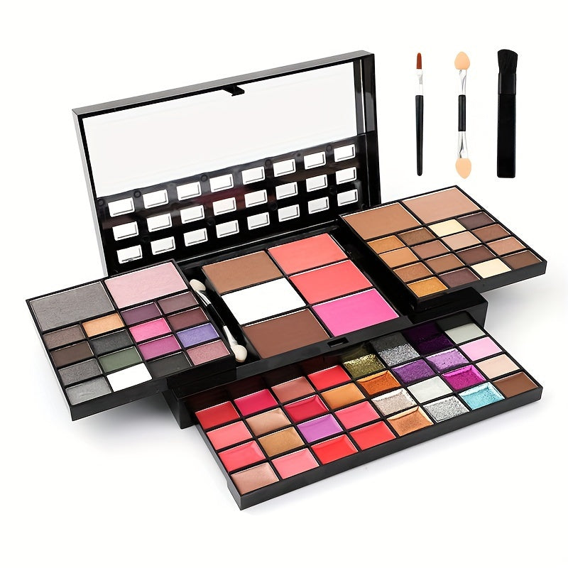 74-Color Glamour Makeup Palette - Vibrant Eye Shadow & Lip Colors, Glitter Cream, All-In-One Beauty Kit with Blendable Formulas, Long-Lasting, Highly Pigmented, Includes Brushes, Portable & Travel-Friendly Cosmetics Collectio