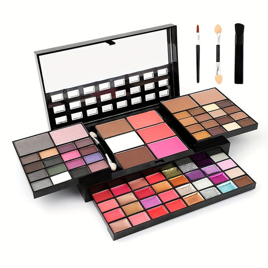 74-Color Glamour Makeup Palette - Vibrant Eye Shadow & Lip Colors, Glitter Cream, All-In-One Beauty Kit with Blendable Formulas, Long-Lasting, Highly Pigmented, Includes Brushes, Portable & Travel-Friendly Cosmetics Collectio