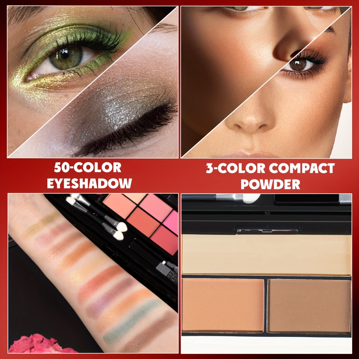 All-in-One Makeup Kit, Eyeshadow Palette Combo, Portable Beauty Cosmetics Set With Eye Shadow, Blush, Powder, Lip Gloss, For Beginners & Gifts, Removable & Travel-Friendly